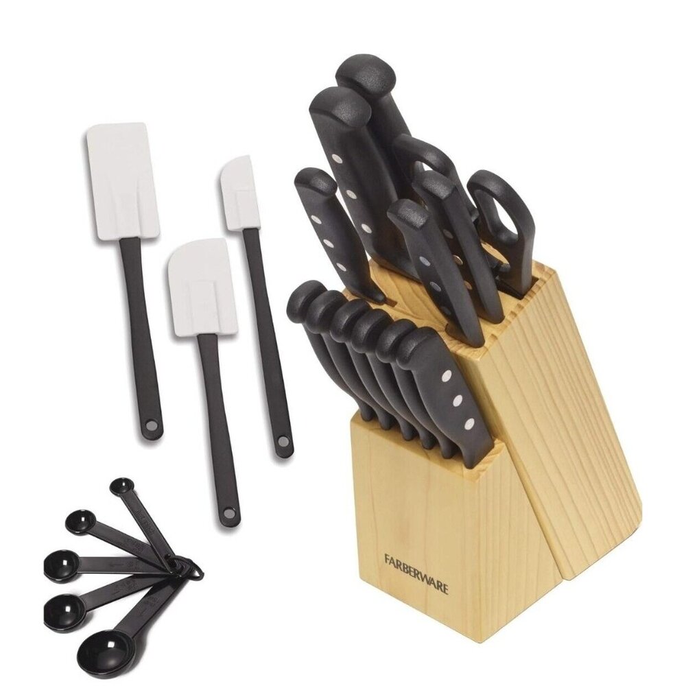 Knife Block Set with Kitchen Stainless Steel Sharpening Cutlery Knives 22 Piece